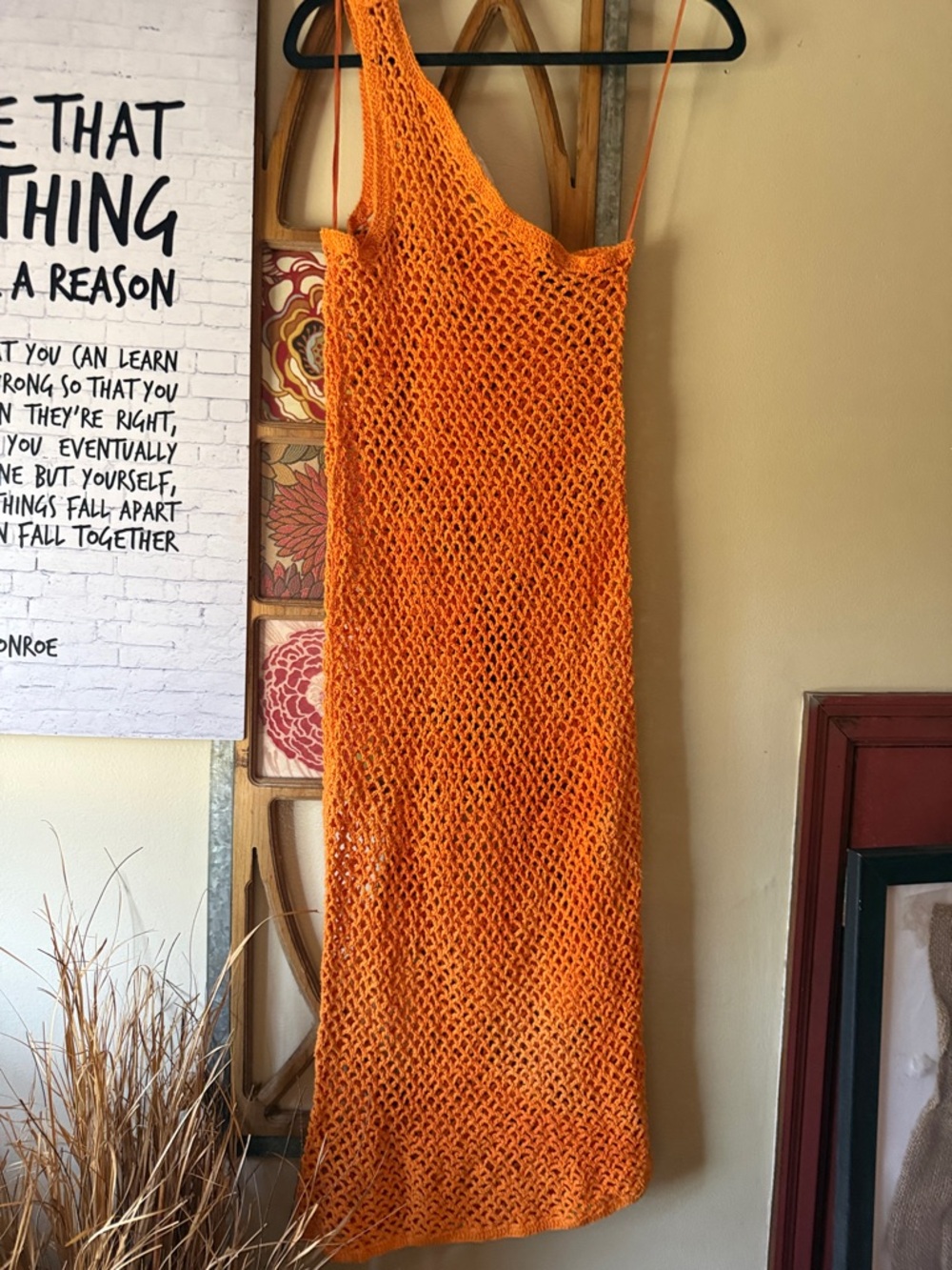 Free People Beach Orange One-Shoulder Crochet Maxi Dress